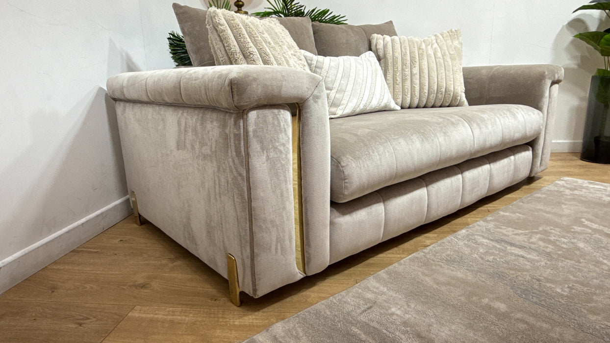 Sofology Oscar Fabric 2 Seater Gold Trim in Fine Textured Chenille Stone Mix