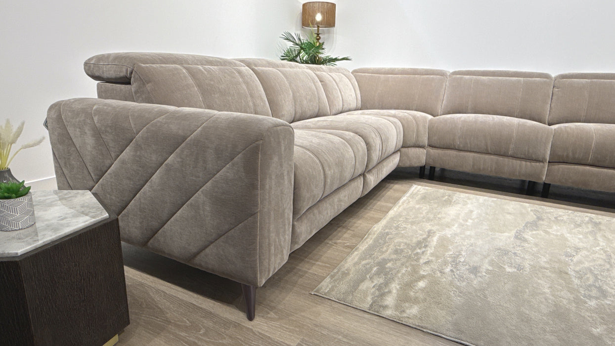 Sofology Allure 3 Corner 1.5 Chaise Single Power Recliner Fabric Sofa in Chenille Nutmeg