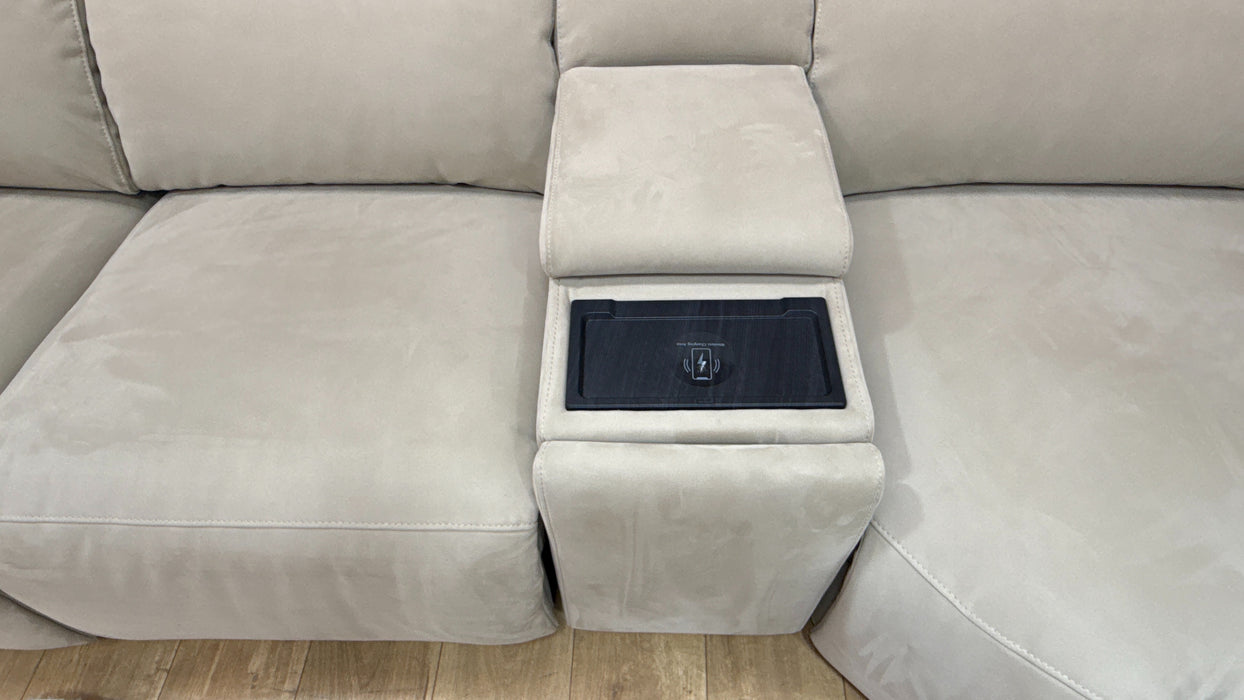 Sofology Ripley Fabric 3 Corner Console 1 Power Recliner/Headrest Lumbar Support in Lifestyle Nubuck Feel Stone