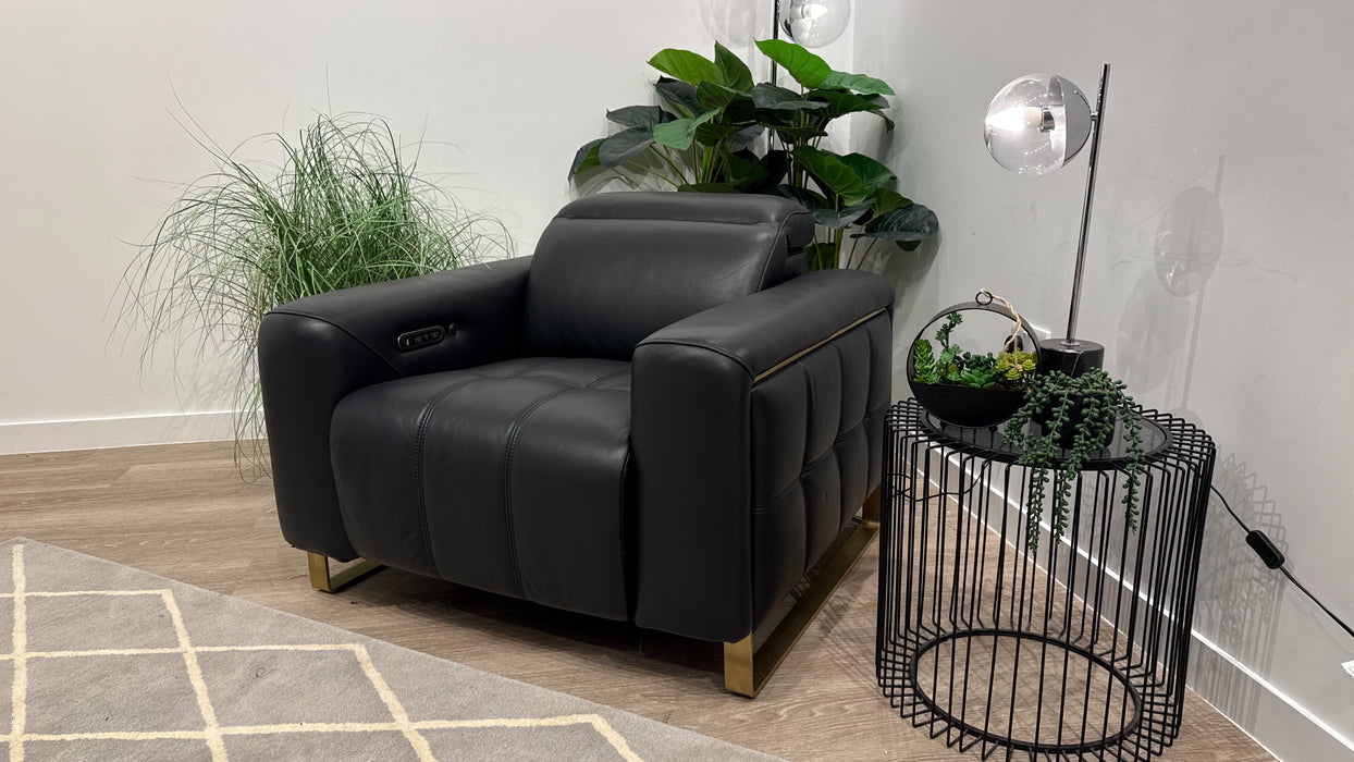 Sofology Marvella Leather Chair Power Recliner Heated Seat in Trusty Sheen Jet Black