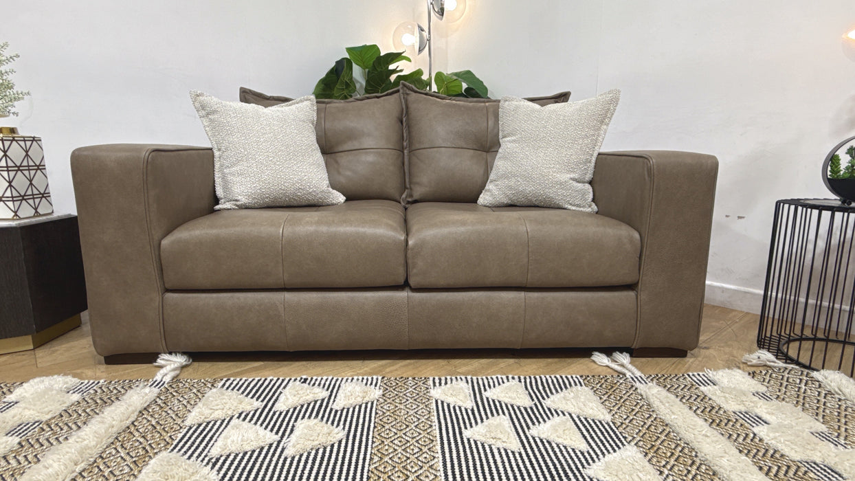 Sofology Artisan Leather 3 Seater in Relaxed Natural Grain Taupe/Natural Mix