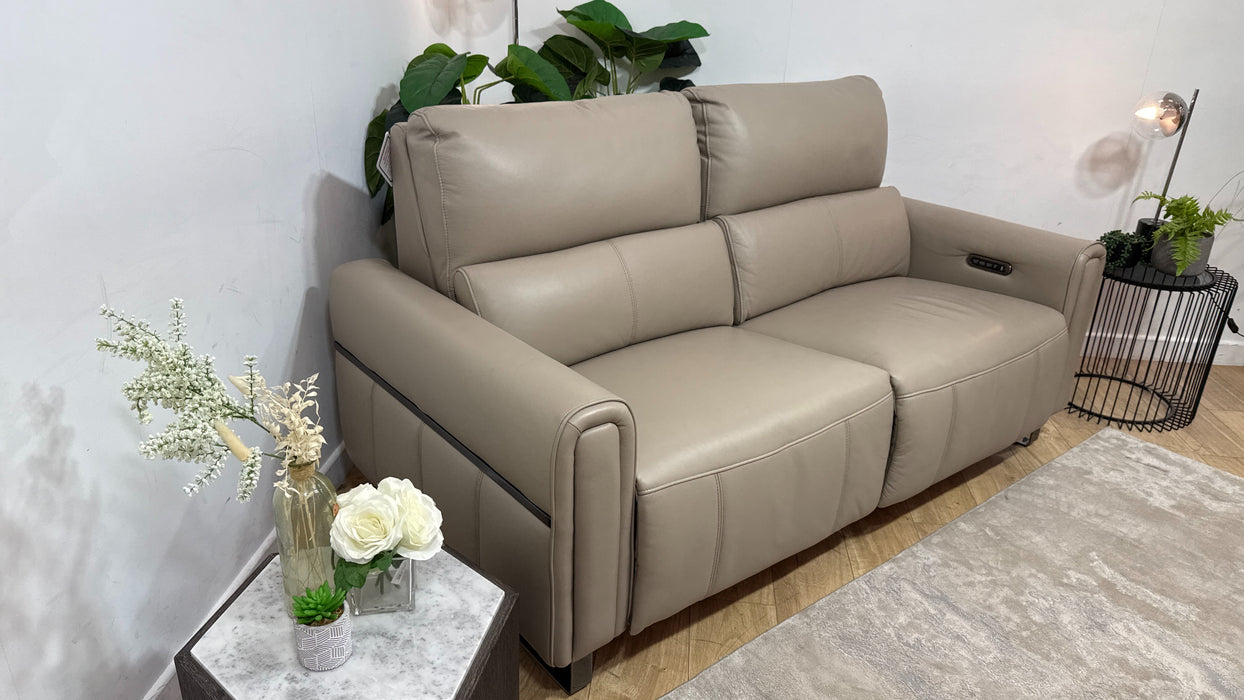 Sofology Ravello Leather 2 Seater Power Recliner/Headrest Lumbar Support in Trusty Embossed Stone