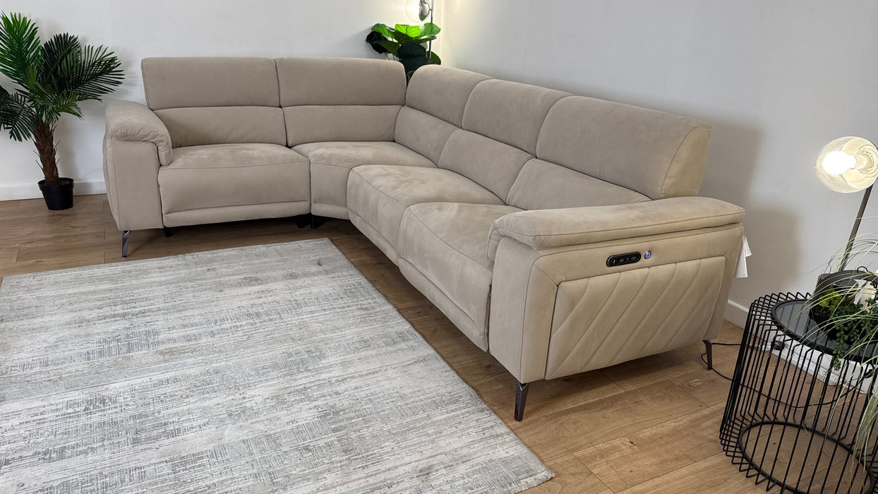 Sofology The Fratelli Fabric 1.5 Corner 3 Power Recliner/Headrest in Lifestyle Nubuck Feel Stone