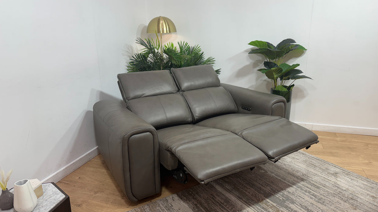 Sofology Premiere Leather 2 Seater Power Recliner/Headrest in Trusty Embossed Grey
