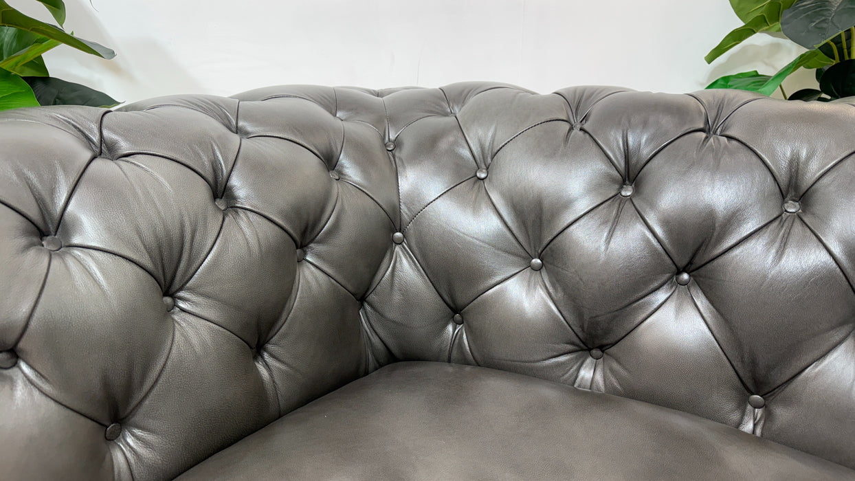 Sofology Darcy Leather 3 Seater with Studs in Trusty Supersoft Sheen Charcoal
