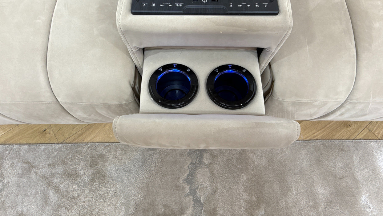 Sofology Paramount Fabric 2.5 Seater Console Power Recliner/Headrest Speakers in Lifestyle Nubuck Feel Stone