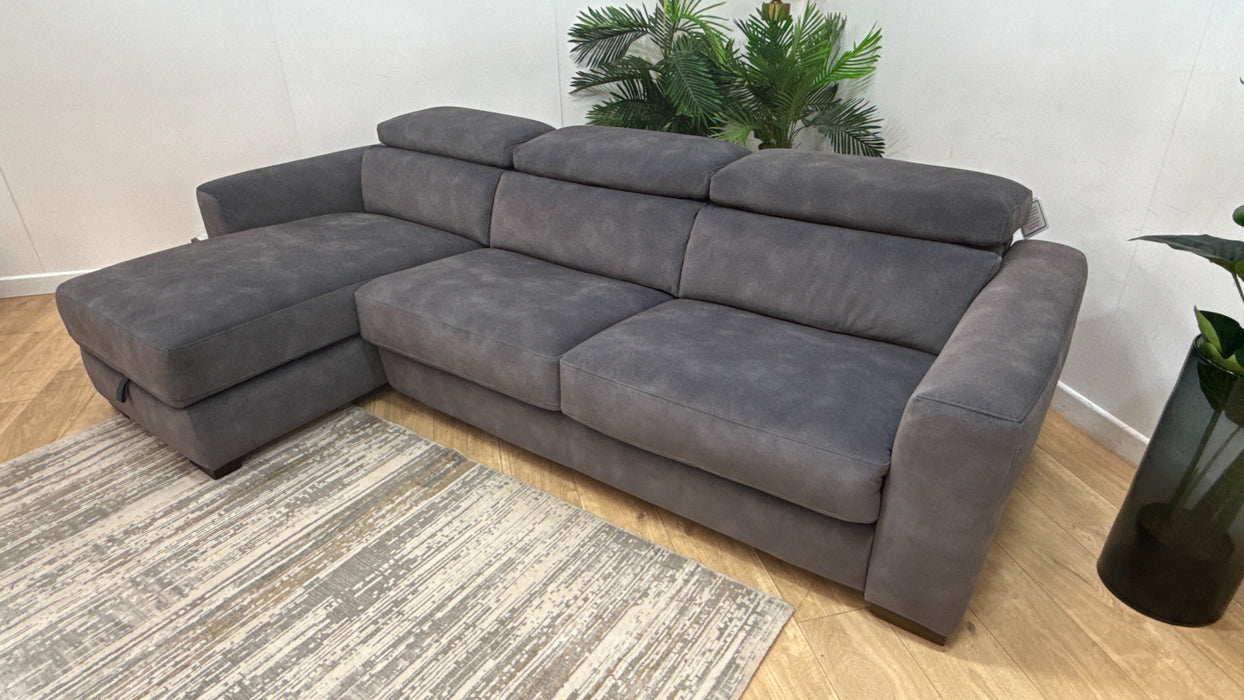 Sofology Metropolitan Fabric Chaise 4 Seater Sofabed with Storage in Lifestyle Mottled Charcoal