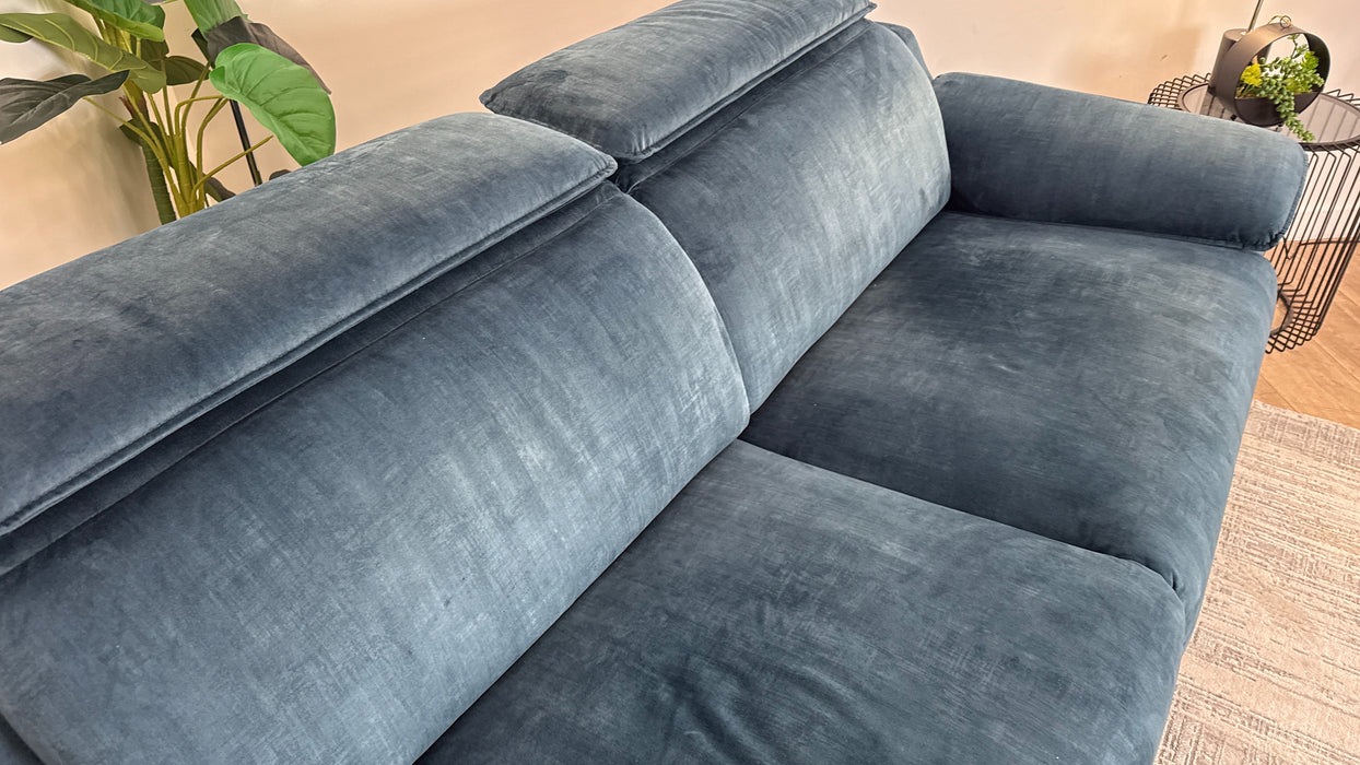 Sofology Benz Fabric 3 Seater Power Recliner/Headrest Heated Seat in Heritage Velvet Airforce