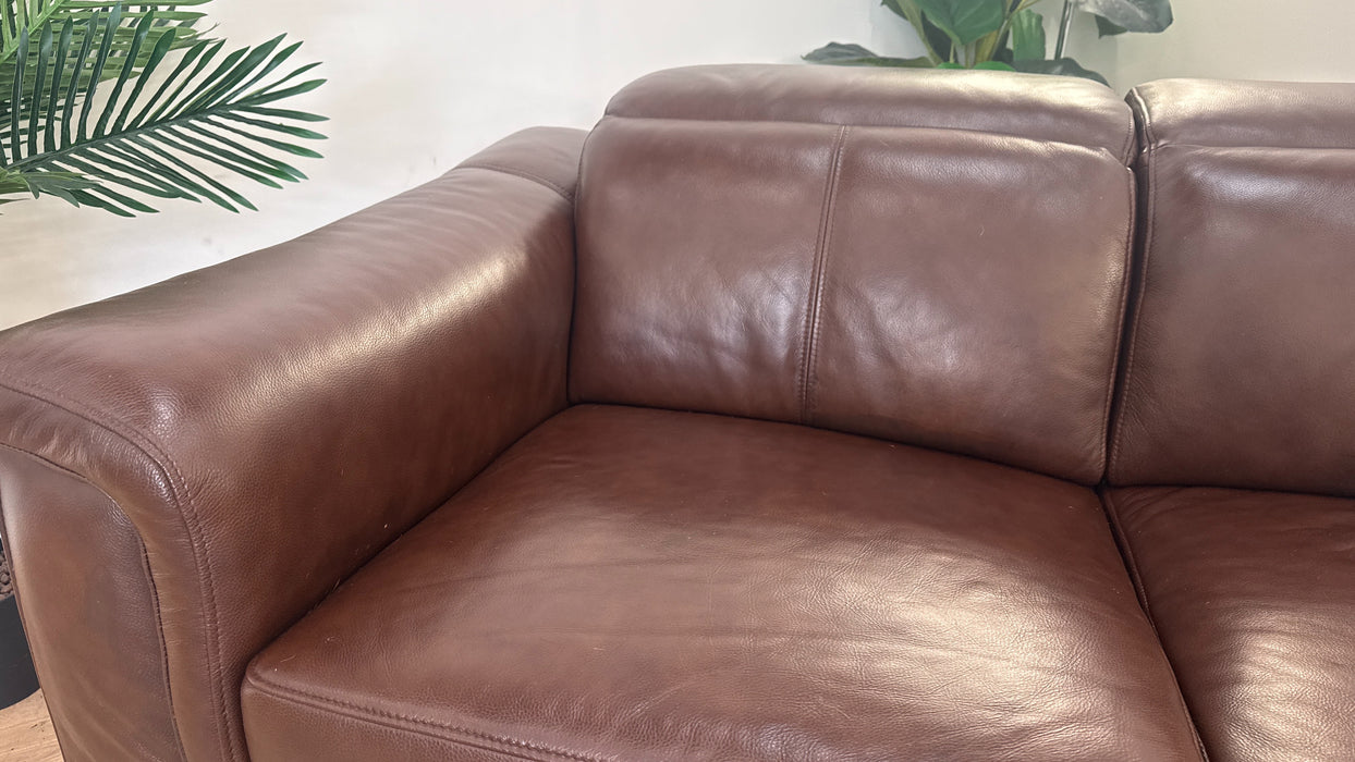 Sofology Ezra Leather 2 Seater Power Recliner/Headrest in Chocolate