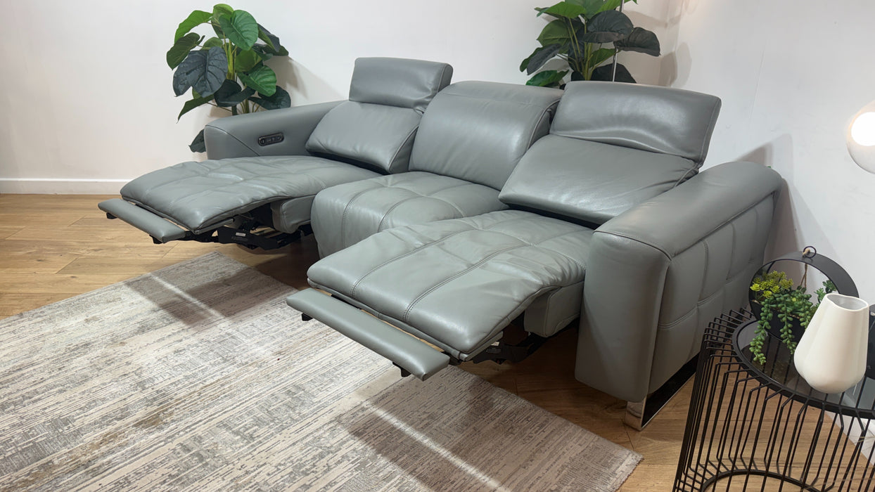 Sofology Marvella Leather 3 Seater Power Recliner/Headrest in Trusty Sheen Granite Teal