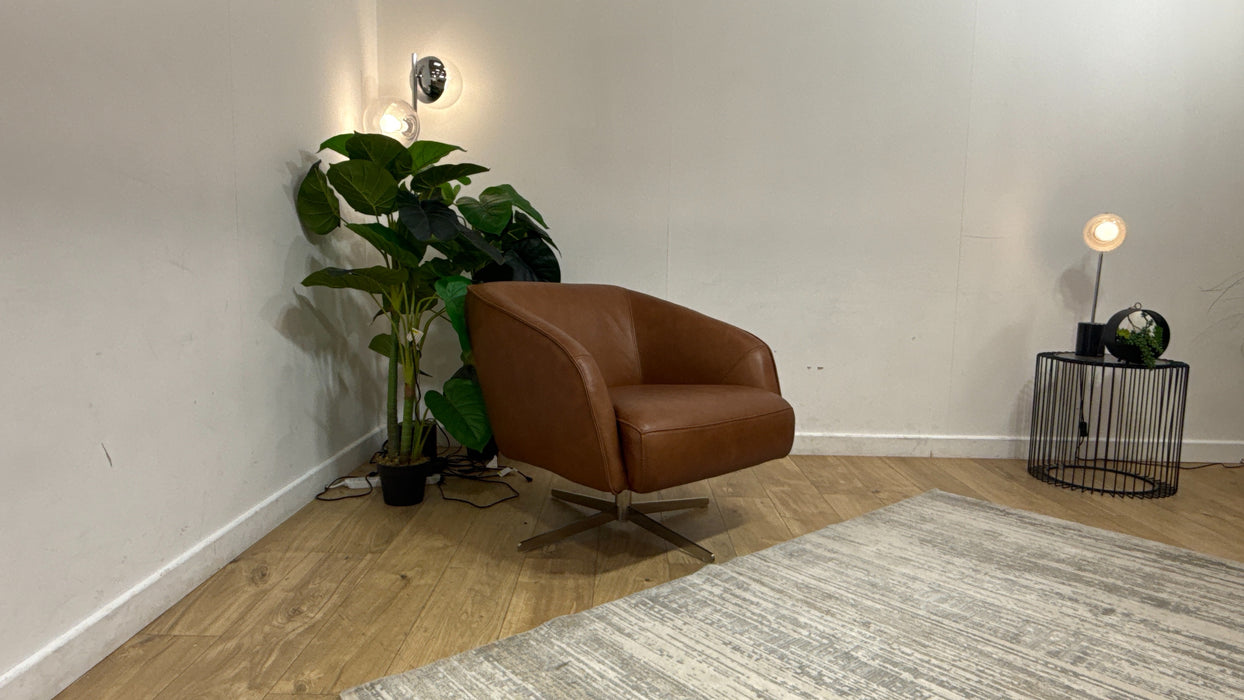 Sofology Adler Leather Swivel Chair in Relaxed Soft Tan