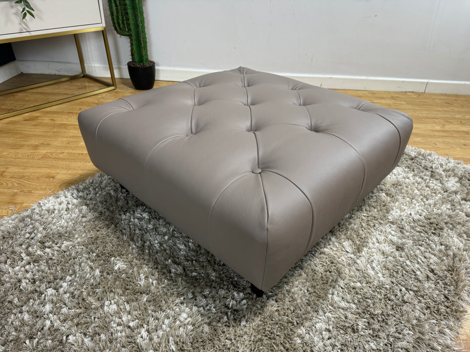 Bridgerton Leather  Designer Footstool - Trusty Supple Leather Taupe Grey