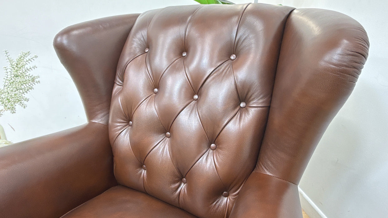 Sofology Darcy Leather Accent Wing Chair with Studs in Trusty Supersoft Sheen Chestnut