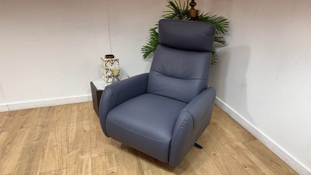Sofology Monroe Leather Chair Power Recliner in Trusty Matt Steel Blue