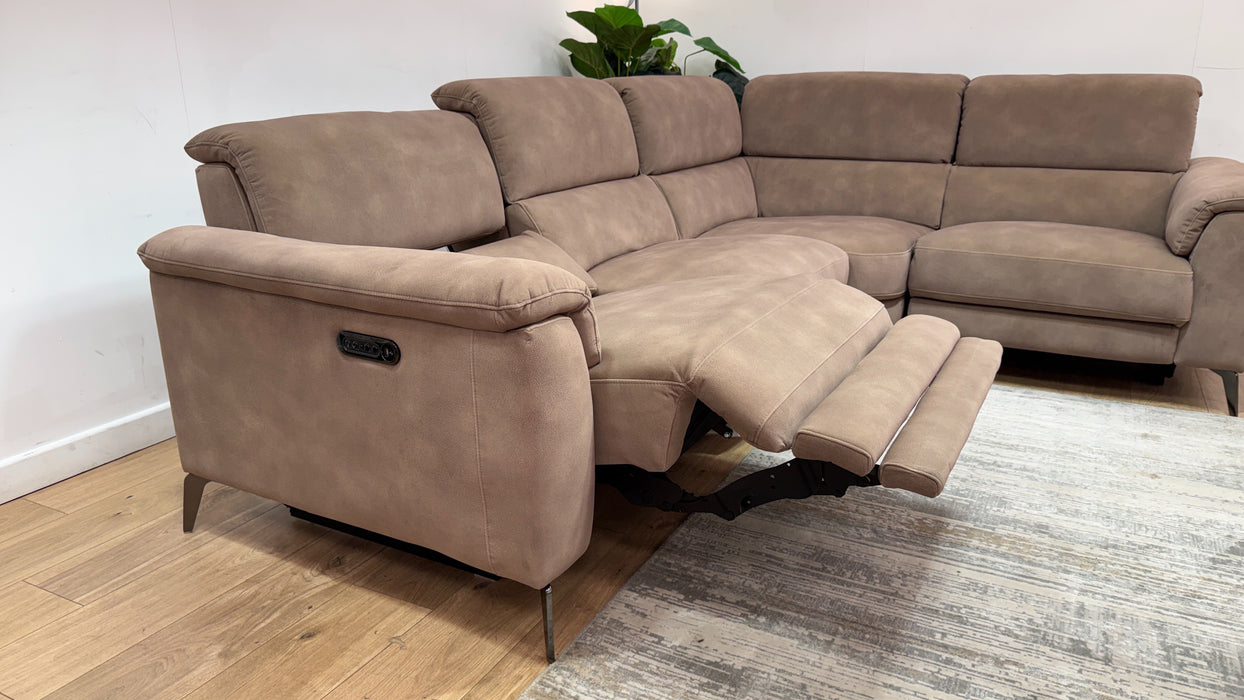 Sofology Illinois Fabric 2 Corner 1 Power Recliner/Headrest in Lifestyle Mottled Latte