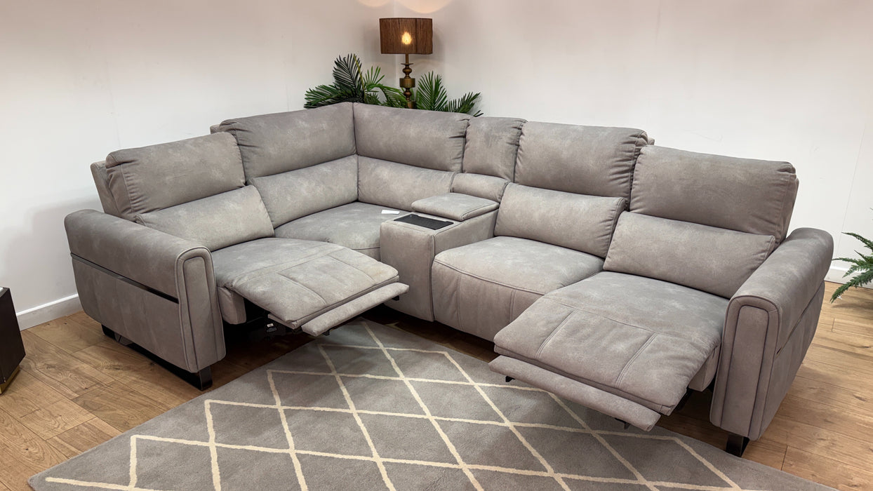 Sofology Ravello Fabric 1 Console Corner 2 Power Recliner/Headrest Lumbar Support in Lifestyle Flecked Stone