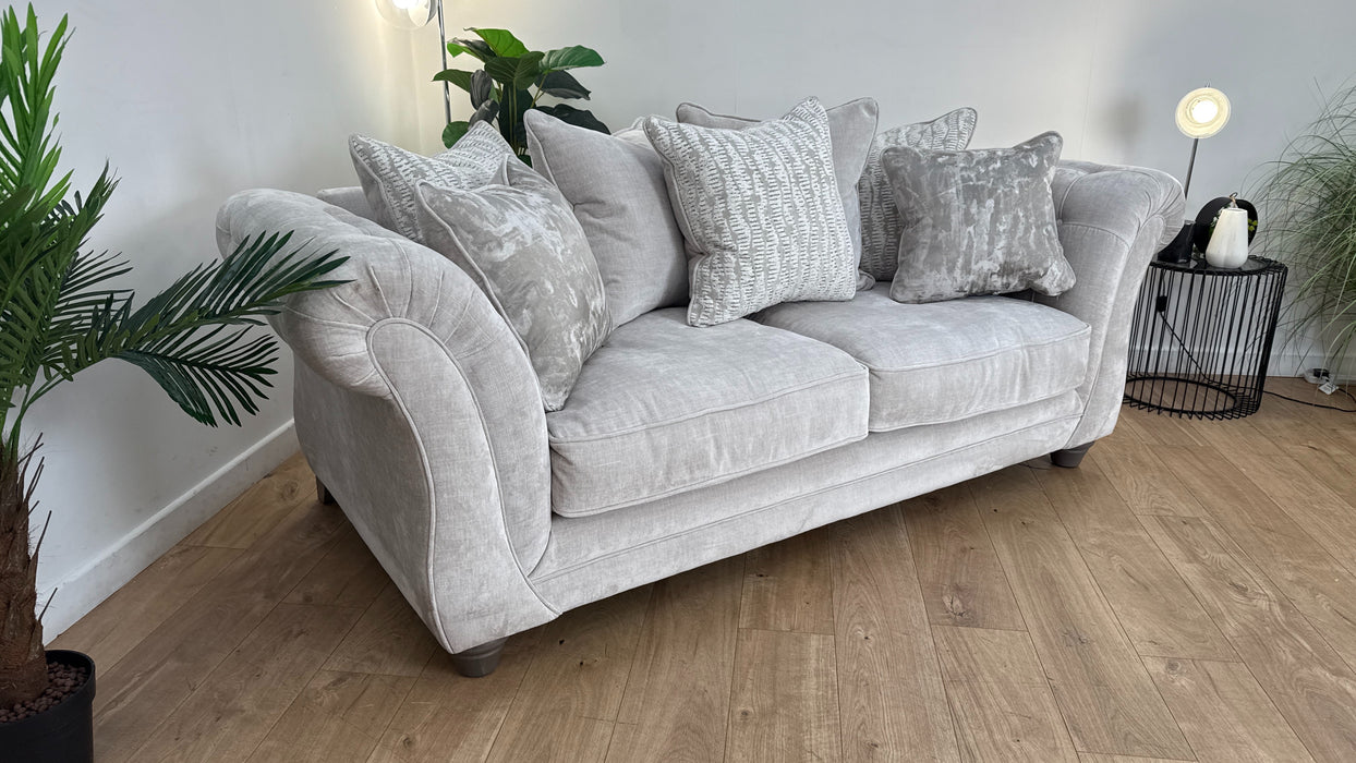 Sofology Highgrove Fabric 3 Seater Pillow Back Feather Flex Seats in Luxe Chenille Oyster Mix