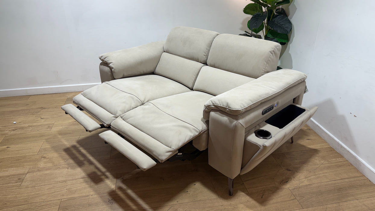 Sofology Fratelli Fabric 2 Seater Power Recliner/Headrest in Lifestyle Nubuck Feel Stone