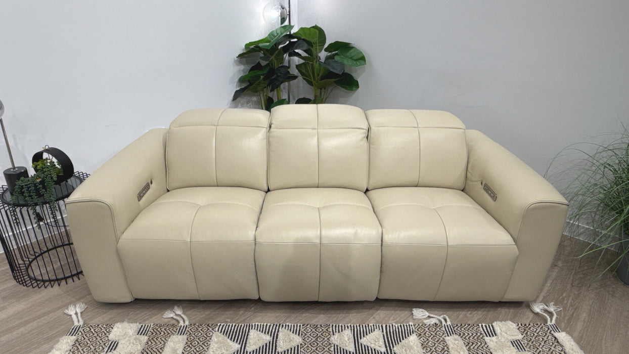 Sofology Riviera 3 Seater Leather Power Recliner + Power Headrest & Heated Seats in Trusty Embossed Bone China
