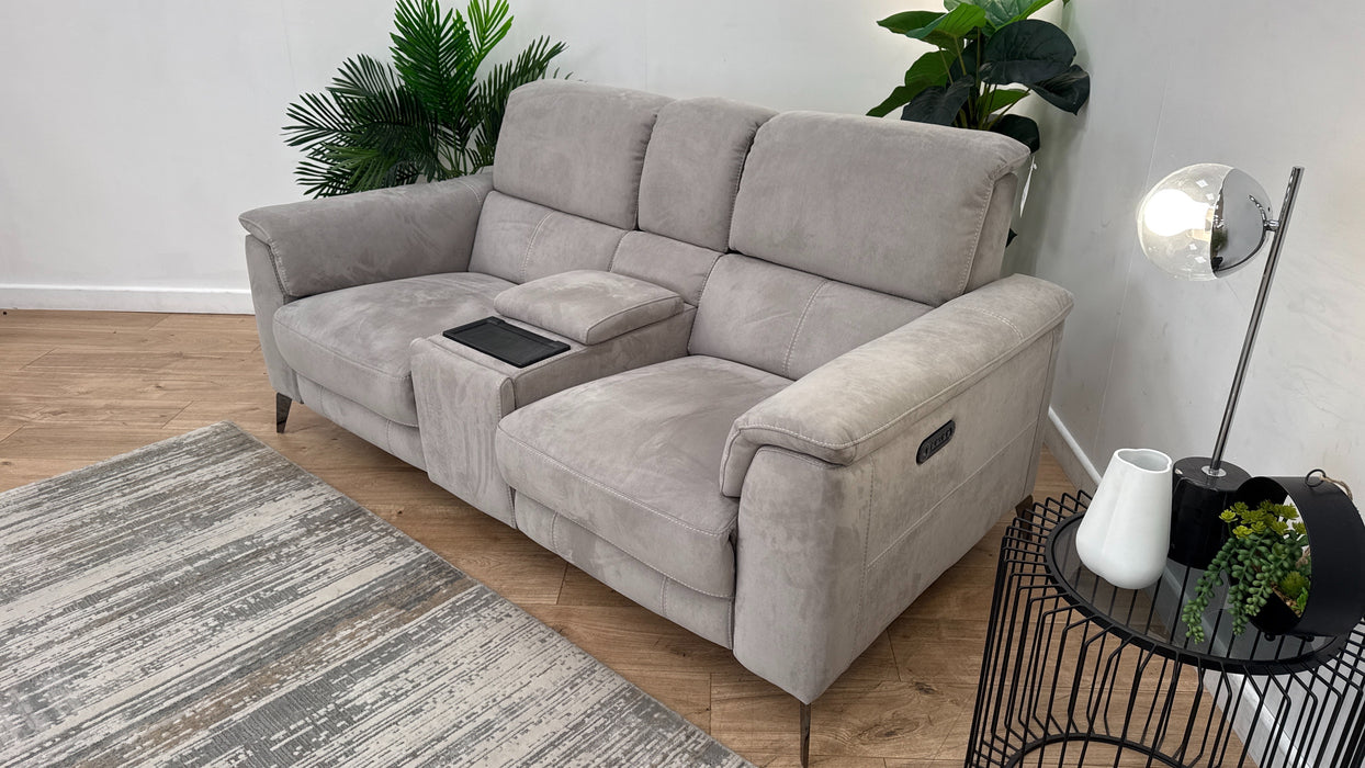 Sofology Illinois Fabric 2 Seater Console Power Recliner/Headrest in Lifestyle Textured Grey