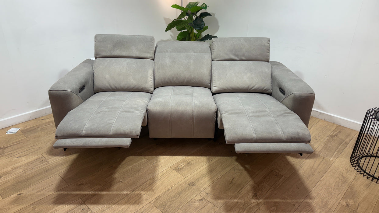 Sofology Marvella Fabric 3 Seater Power Recliner/Headrest in Lifestyle Flecked Stone