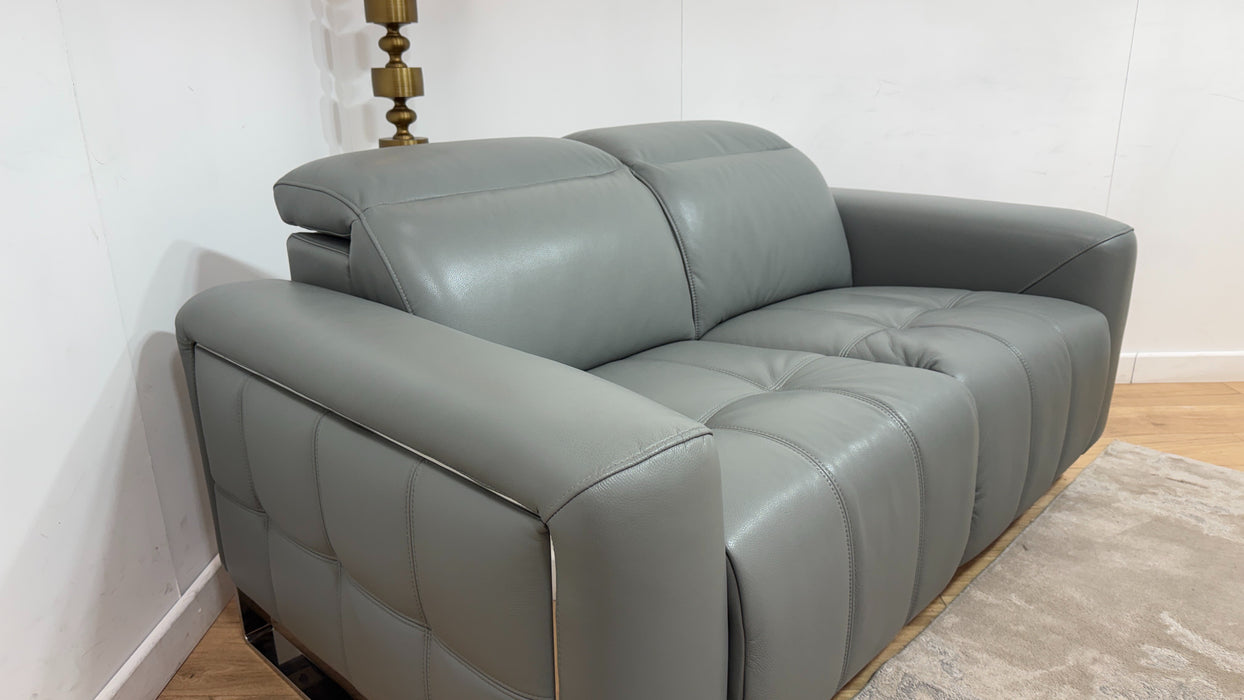 Sofology Marvella Leather 2 Seater Power Recliner/Headrest Heated Seats in Trusty Sheen Granite Teal