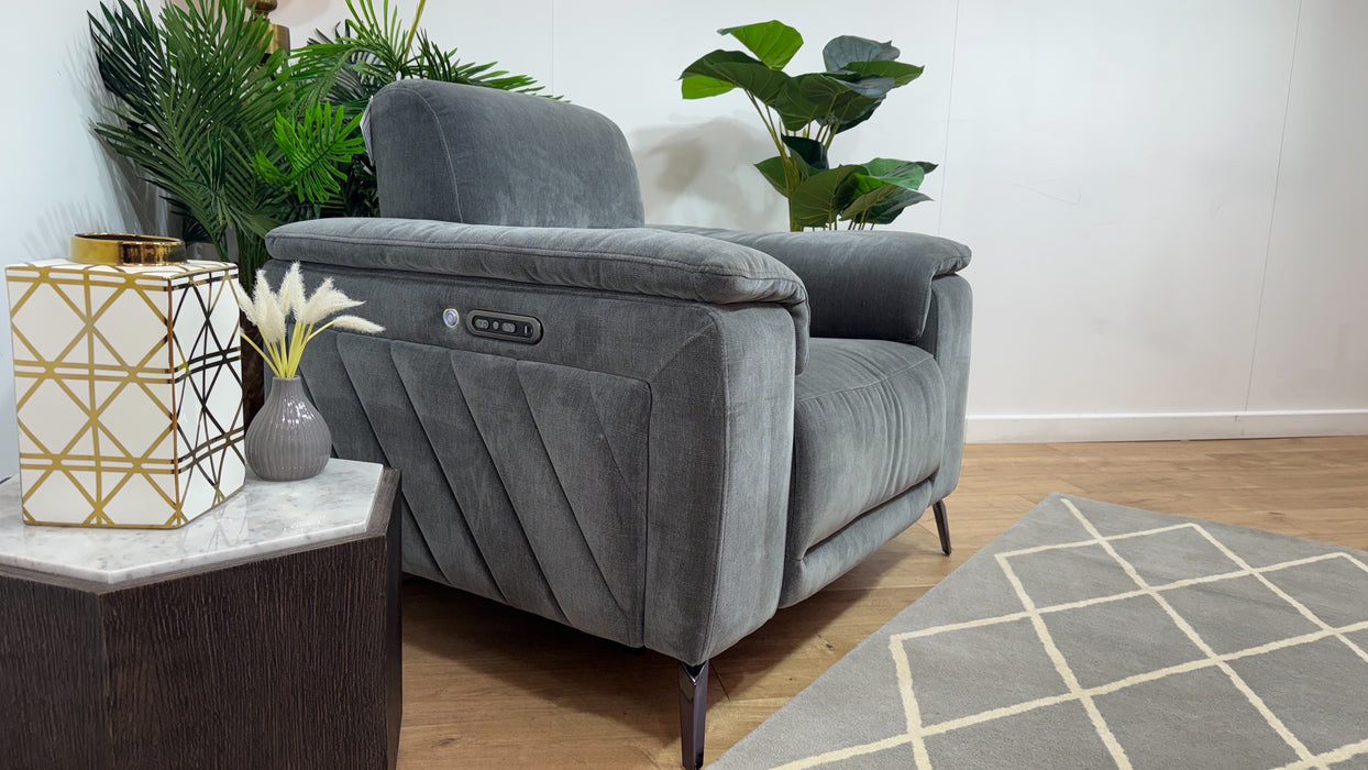 Sofology Fratelli Fabric Chair Power Recliner/Headrest in Relaxed Chenille Charcoal
