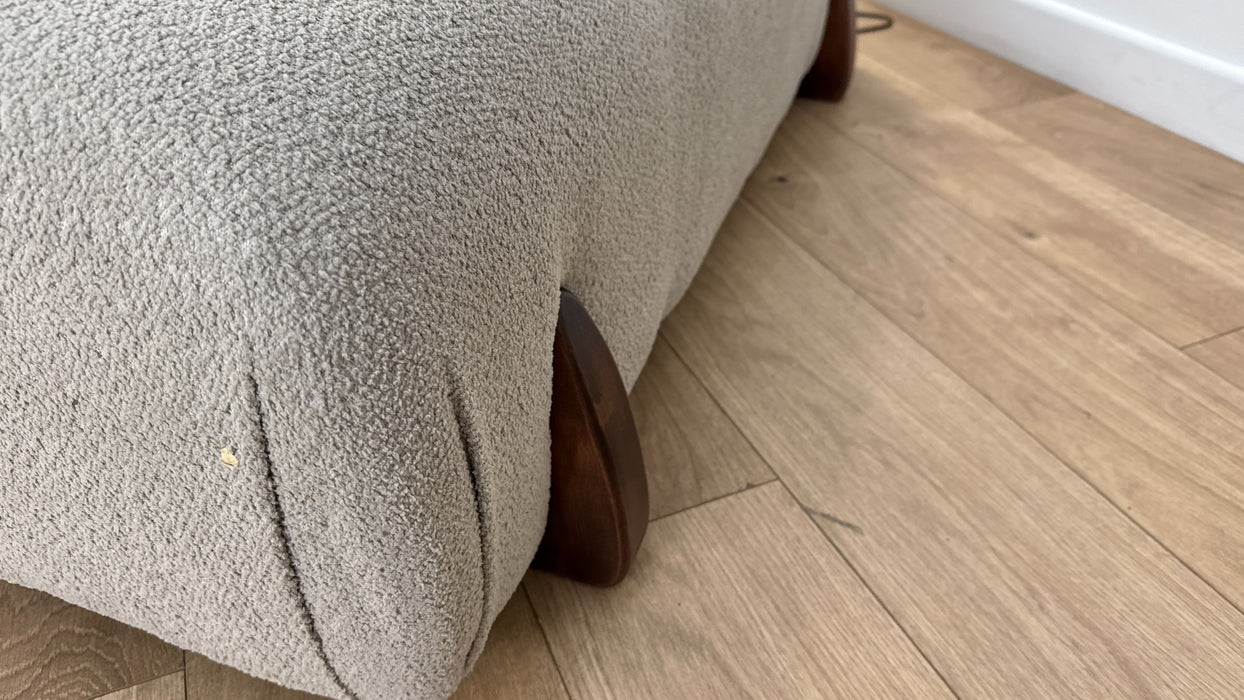 Sofology Marble Arch Fabric Designer Footstool in Cosy Boucle Wood Trim Pebble