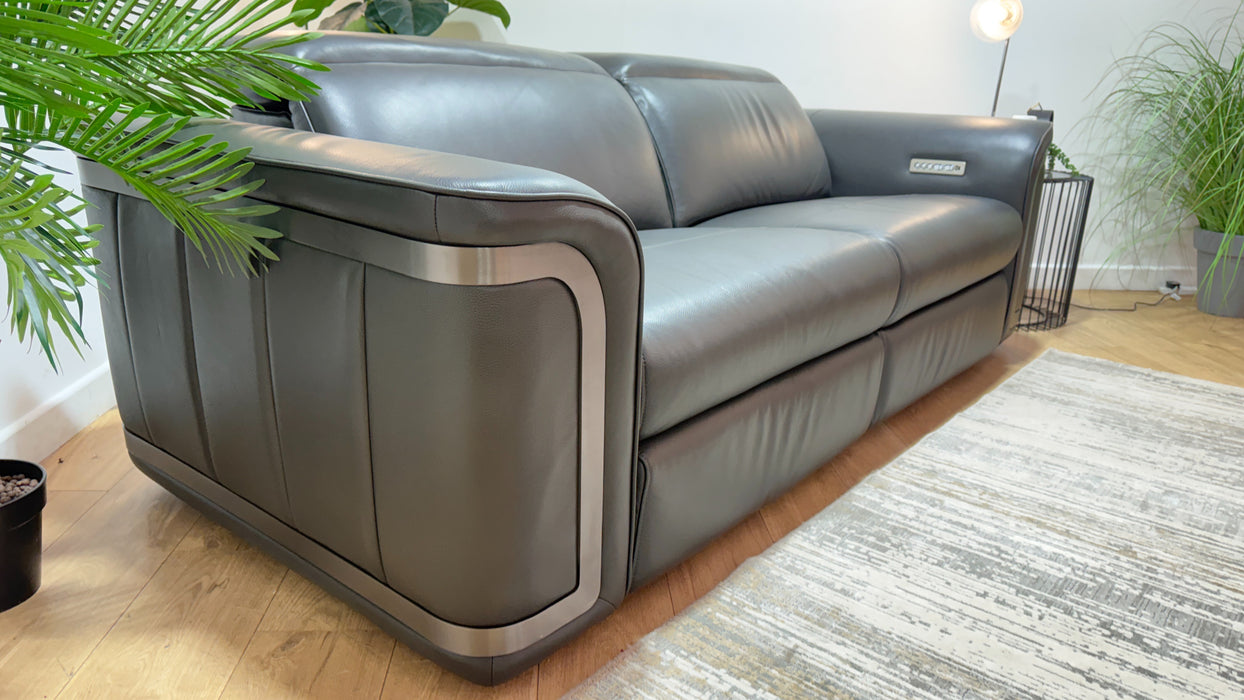 Sofology Plaza Leather 2.5 Seater Power Recliner/Headrest in Trusty Embossed Charcoal