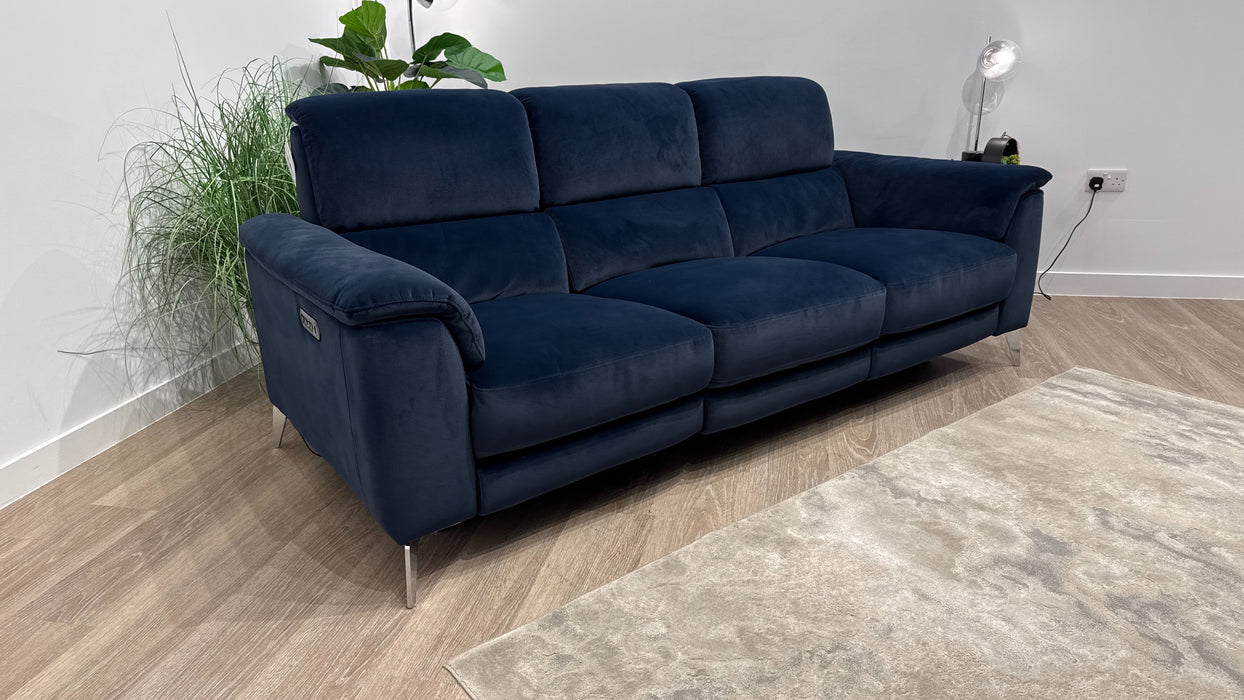 Sofology Illinois Fabric 3 Seater Power Recliner/Headrest in Lifestyle Mottled Navy Blue