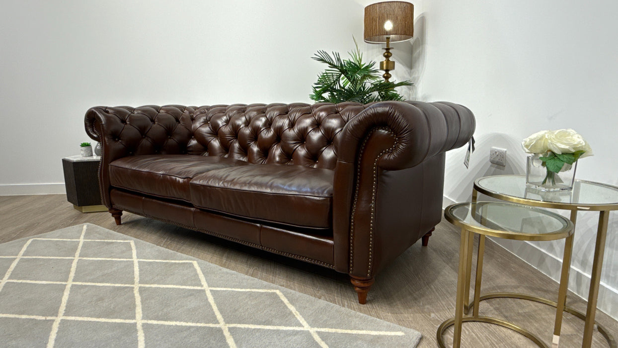 Sofology Darcy Leather 3 Seater with Studs in Trusty Supersoft Sheen Chestnut