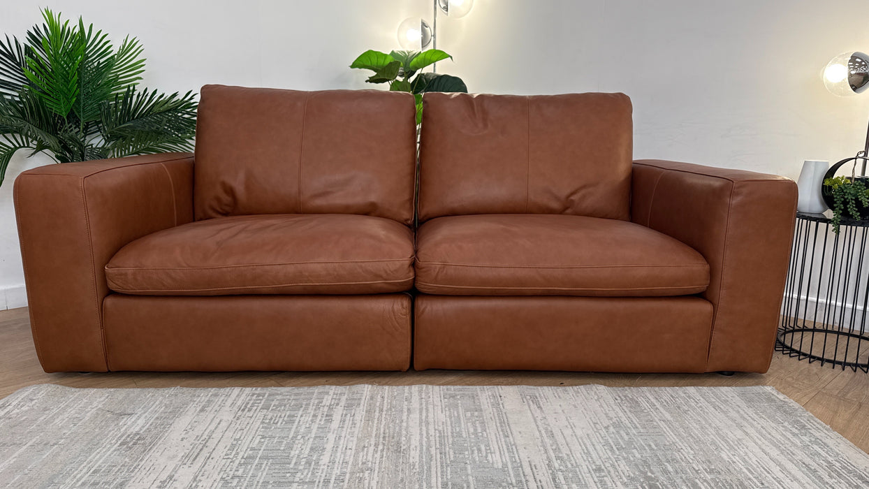 Sofology Retreat Leather 3 Seater in Relaxed Soft Tan Mix