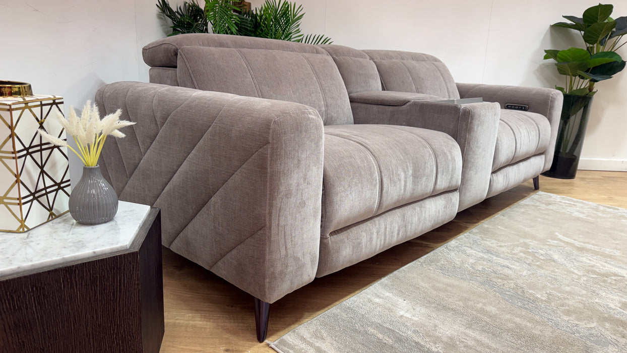 Sofology Allure Fabric 2.5 Seater Screen Console Power Recliner/Headrest Heated Seats Lumbar Speakers in Relaxed Chenille Nutmeg