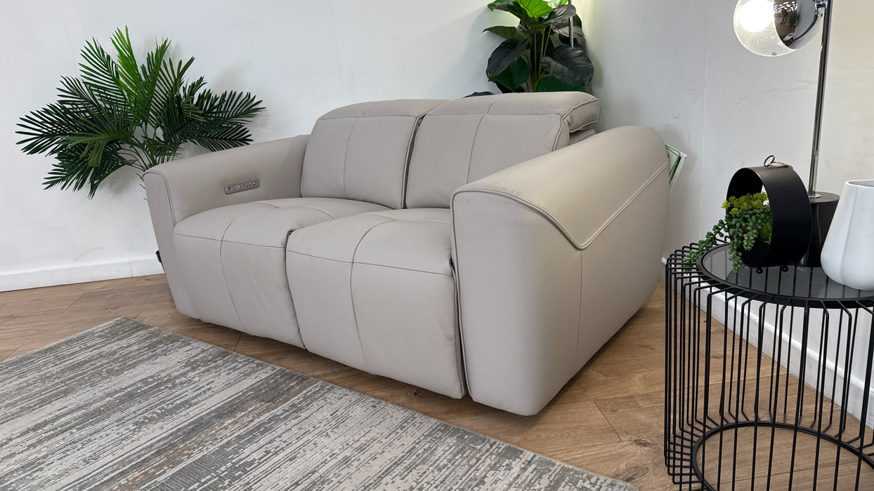 Sofology The Riviera Leather 2 Seater Power Recliner/Headrest in Trusty Super Matt Cloud Grey