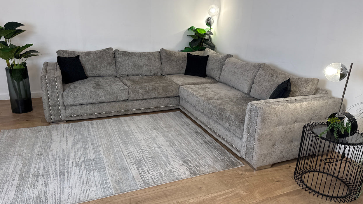 Sofology Midas Fabric 2 Corner 2 with Studs in Grey