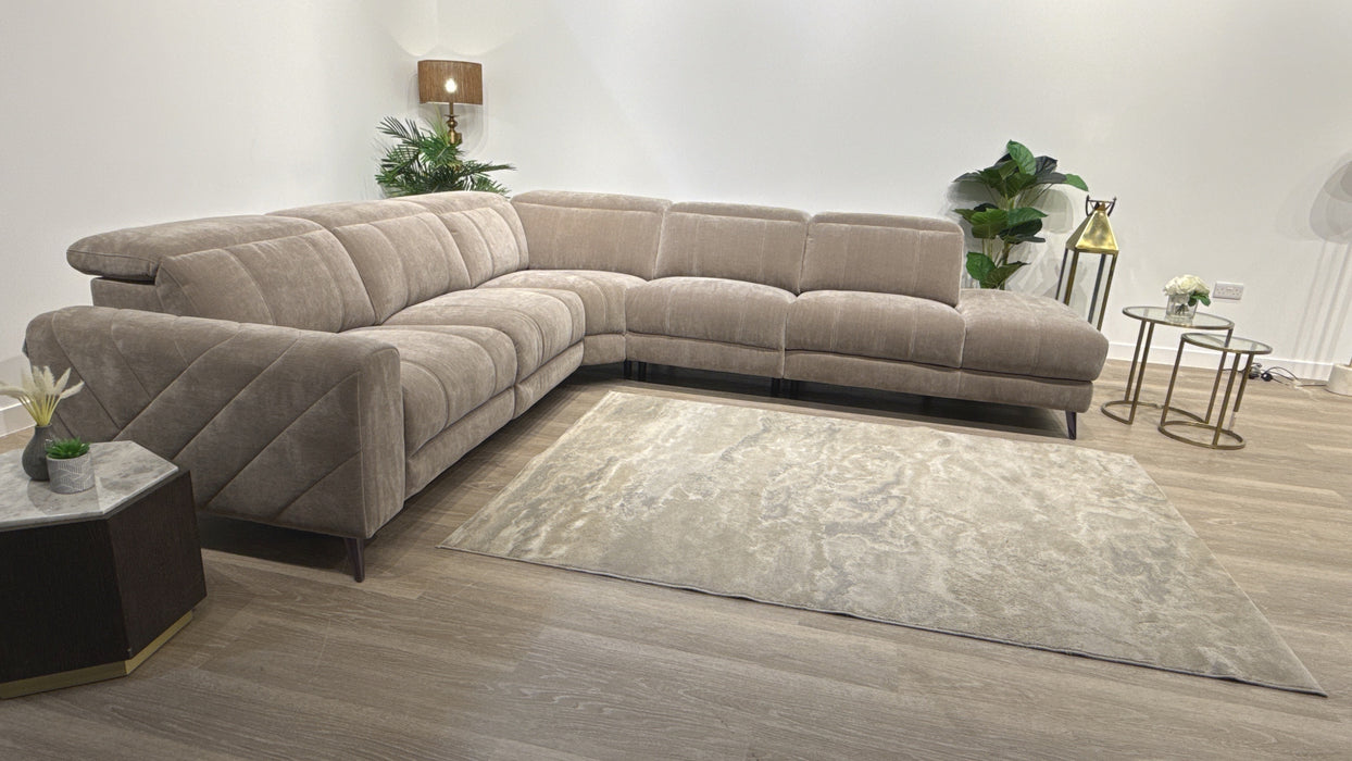 Sofology Allure 3 Corner 1.5 Chaise Single Power Recliner Fabric Sofa in Chenille Nutmeg