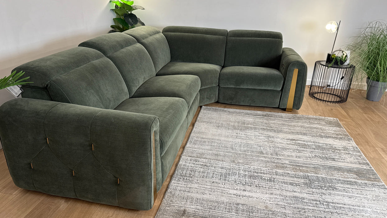 Sofology Kingsbridge Fabric 3 Corner 1.5 Power Recliner/Headrest Heated Seats in Relaxed Chenille Pine