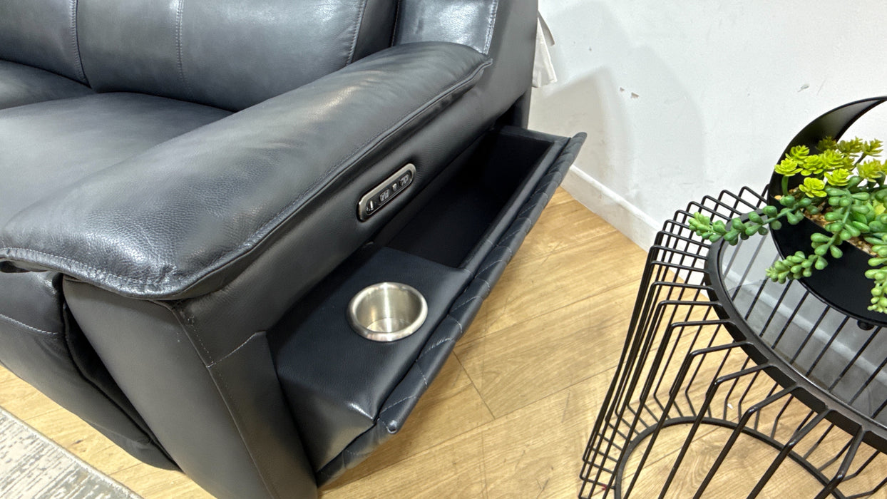 Sofology Benz Leather 3 Seater Power Recliner/Headrest in Trusty Sheen Navy