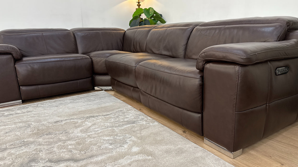 Sofology Laurence Leather 1 Corner 3 Power Recliner/Headrest in Metz Dark Brown