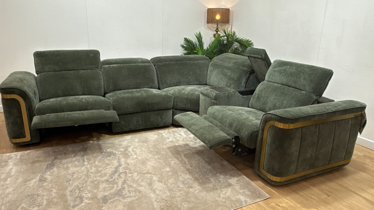 Sofology Plaza Fabric 3 Corner Smart Console 1.5 Power Recliner/Headrest in Relaxed Chenille Pine