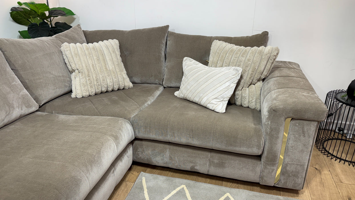Sofology Oscar Fabric 3 Corner 1 Gold Trim in Fine Textured Chenille Stone Mix