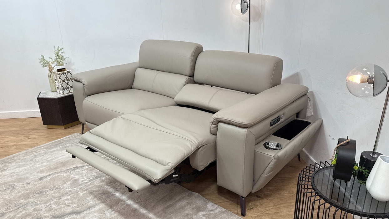 Sofology Fratelli Leather 2.5 Seater Power Recliner/Headrest in Trusty Embossed Light Grey