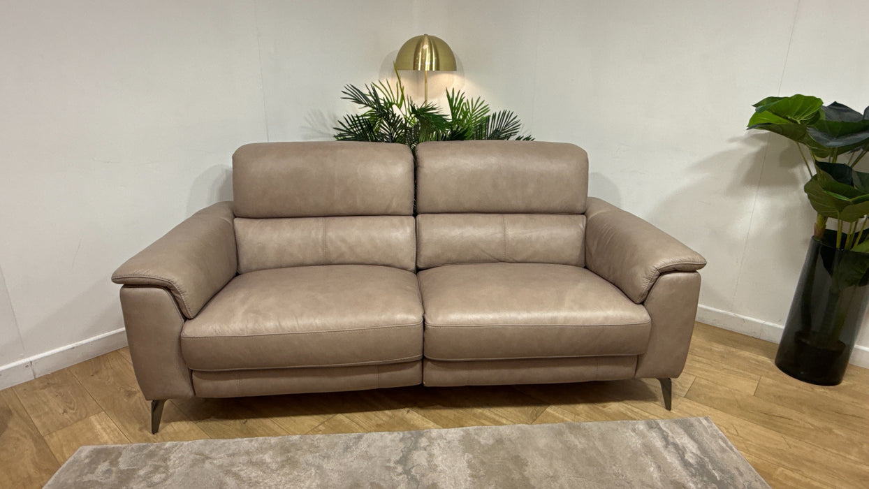 Sofology Illinois Leather 3 Seater Power Recliner/Headrest in Stone