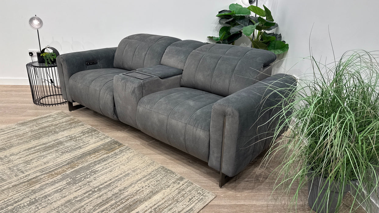 Sofology Paramount Fabric 2.5 Seater Console Power Recliner/Headrest Speakers in Lifestyle Flecked Mineral Green