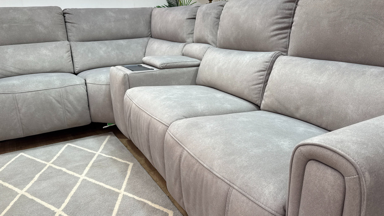 Sofology Ravello Fabric 1 Console Corner 2 Power Recliner/Headrest Lumbar Support in Lifestyle Flecked Stone