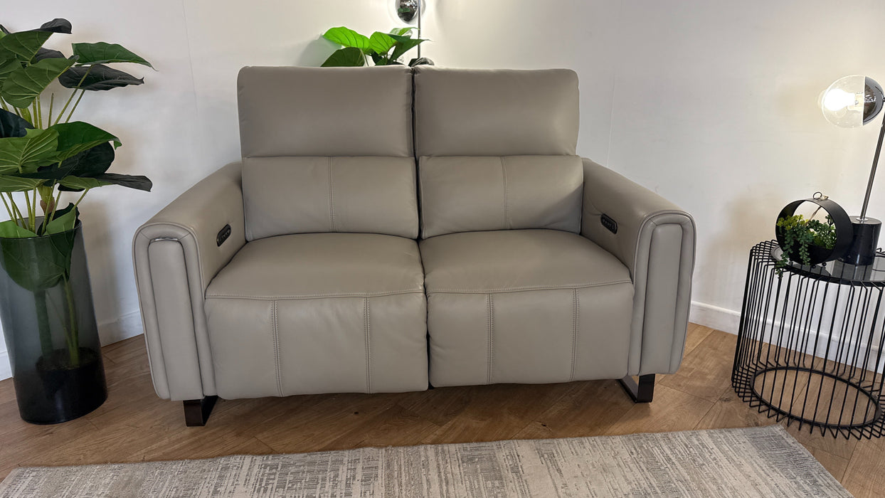 Sofology The Ravello Leather 2 Seater Power Recliner/Headrest Lumbar Support in Trusty Embossed Light Grey