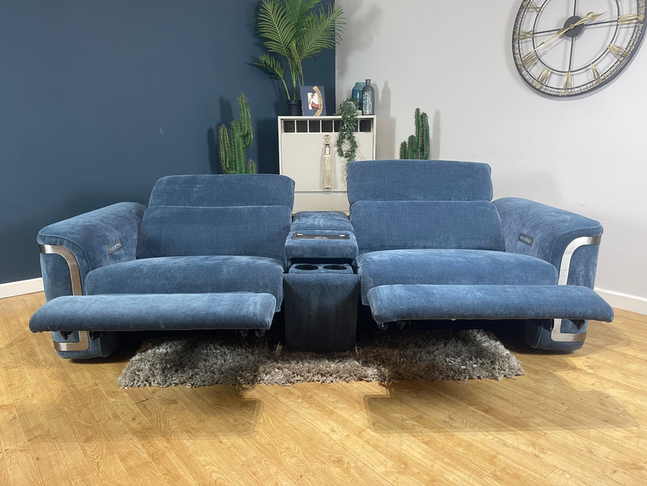 Plaza Fabric 2.5 Seater Relaxed Chenille Denim Power Recliner Power Headrest & Smart Console (WA2)