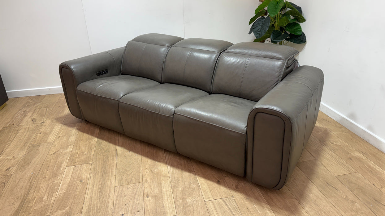 Sofology Premiere Leather 3 Seater Power Recliner/Headrest in Trusty Embossed Grey