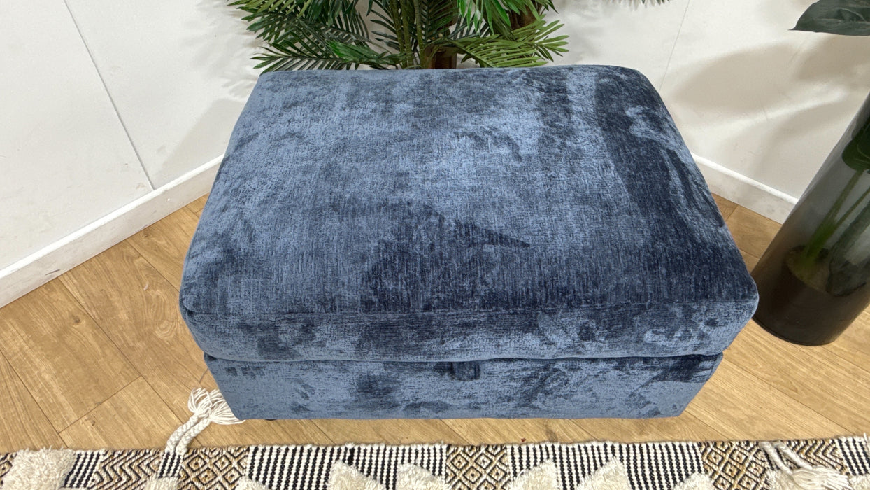 Sofology Bellagio Fabric Storage Feather Flex Footstool in Luxury Deep Pile Denim