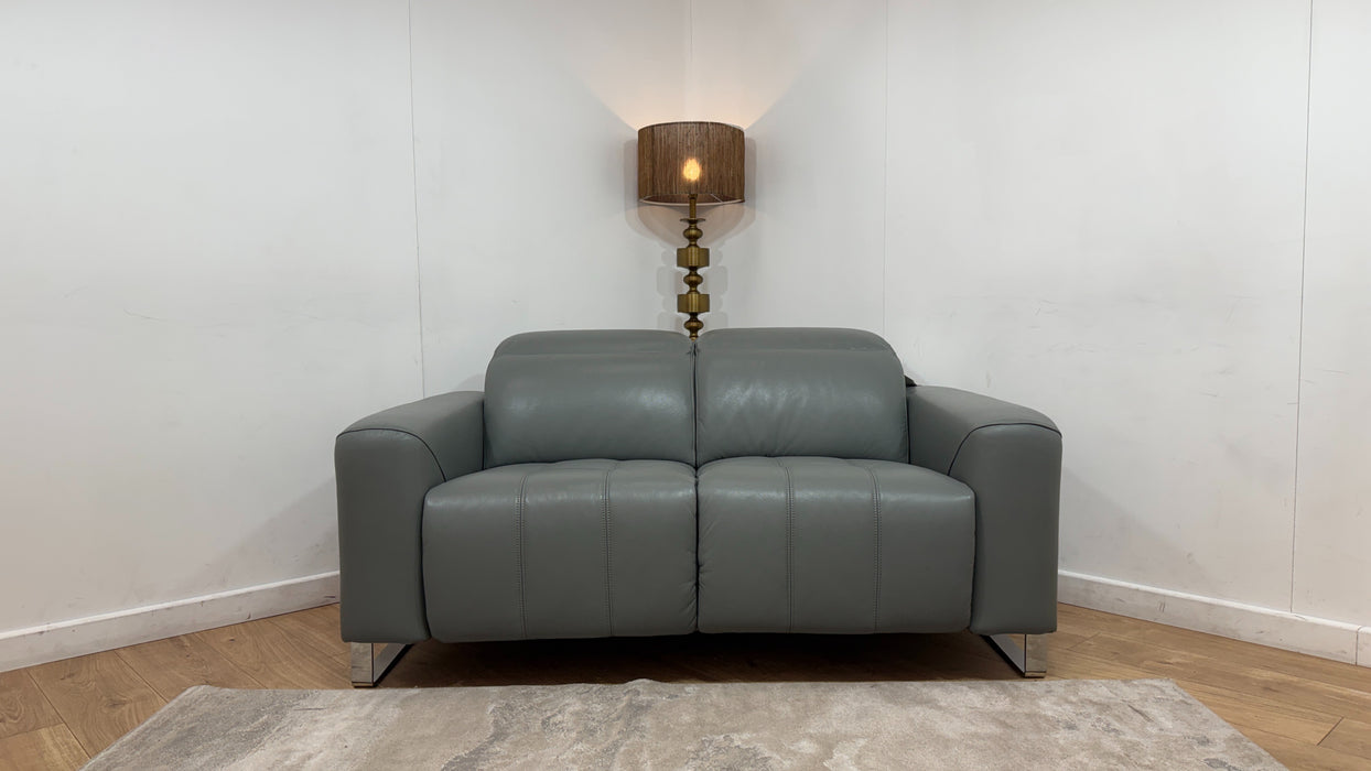 Sofology Marvella Leather 2 Seater Power Recliner/Headrest Heated Seats in Trusty Sheen Granite Teal